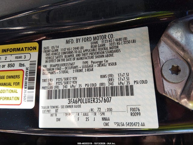 46353319 :رقم المزاد ، 3FA6P0LUXER357607 vin ، 2014 Ford Fusion Hybrid Se مزاد بيع