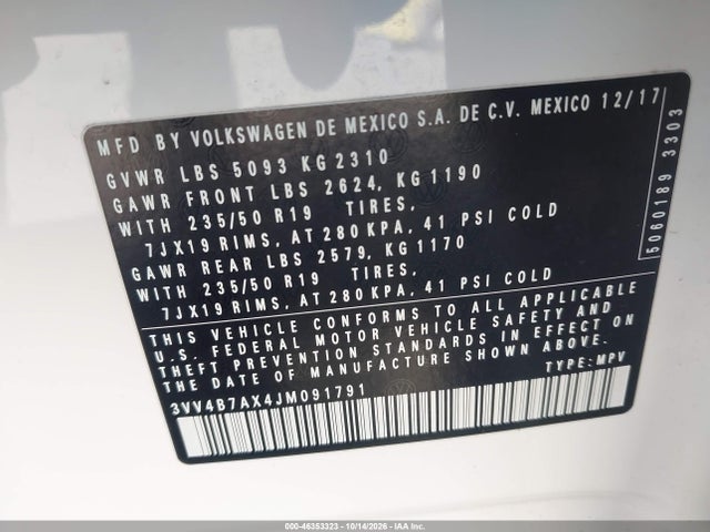 3VV4B7AX4JM091791 Volkswagen Tiguan 2.0t Sel Premium