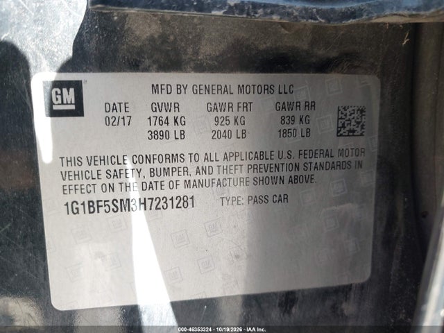 Продаж на аукціоні авто 2017 Chevrolet Cruze Premier Auto, vin: 1G1BF5SM3H7231281, номер лоту: 46353324