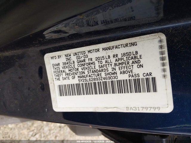 46353439 :رقم المزاد ، 5Y2SL62893Z469030 vin ، 2003 Pontiac Vibe مزاد بيع