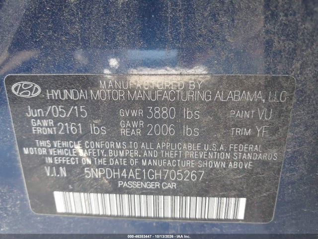 Продаж на аукціоні авто 2016 Hyundai Elantra Se, vin: 5NPDH4AE1GH705267, номер лоту: 46353447