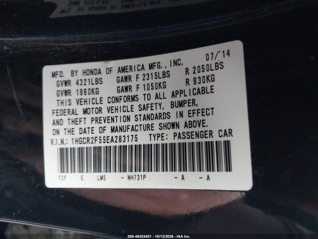 Aukcja sprzedaży 2014 Honda Accord Sport, vin: 1HGCR2F55EA283175, numer aukcji: 46353451