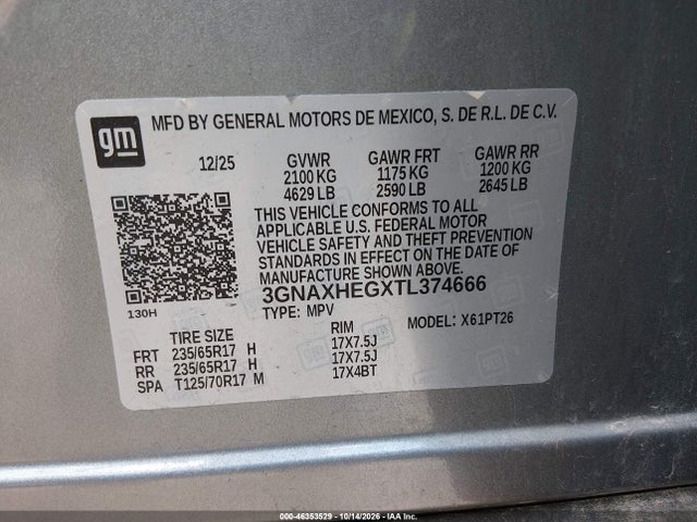 Продаж на аукціоні авто 2026 Chevrolet Equinox Fwd Lt, vin: 3GNAXHEGXTL374666, номер лоту: 46353529