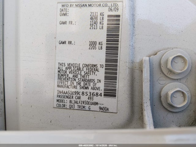 Продаж на аукціоні авто 2009 Nissan Maxima 3.5 Sv, vin: 1N4AA51E99C853684, номер лоту: 46353562