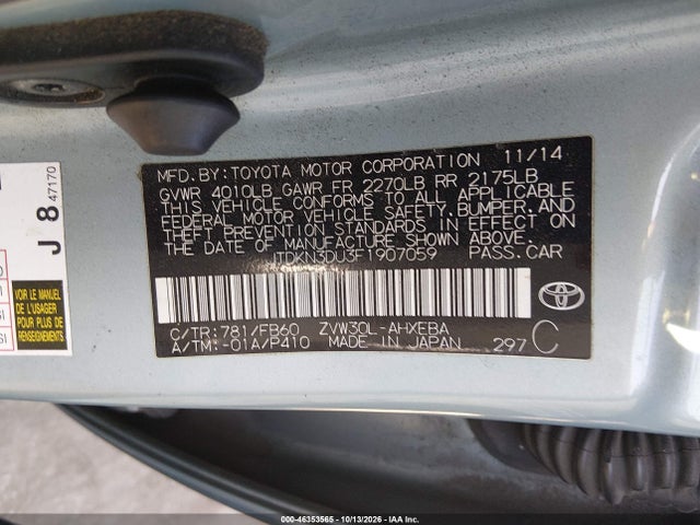 Toyota Prius Three 2015 JTDKN3DU3F1907059 Image 9