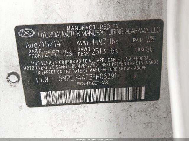 5NPE34AF3FH063919 Hyundai Sonata Limited