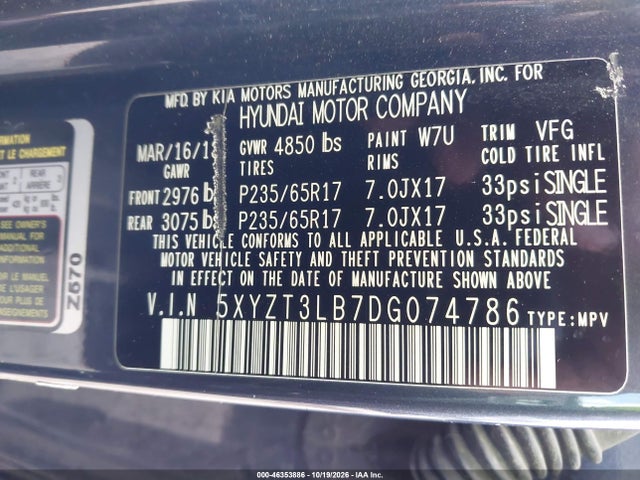 Продаж на аукціоні авто 2013 Hyundai Santa Fe Sport, vin: 5XYZT3LB7DG074786, номер лоту: 46353886