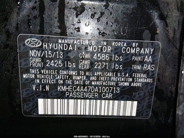 2013 Hyundai Sonata Hybrid Limited მანქანა იყიდება აუქციონზე, vin: KMHEC4A47DA100713, აუქციონის ნომერი: 46354003