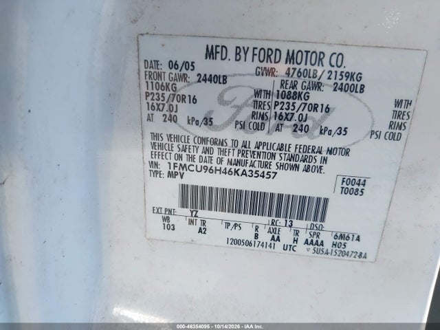 Продажа на аукционе авто 2006 Ford Escape Hybrid, vin: 1FMCU96H46KA35457, номер лота: 46354095