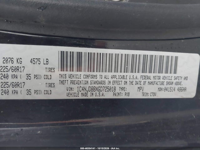 Aukcja sprzedaży 2016 Jeep Compass Sport, vin: 1C4NJDBBXGD725018, numer aukcji: 46354141
