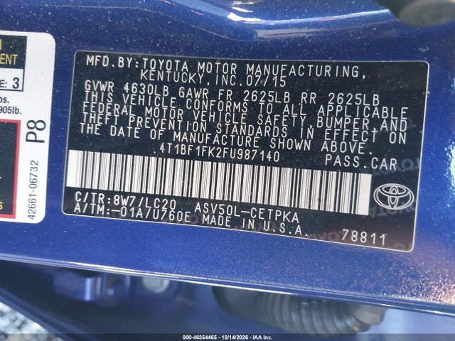 Toyota CAMRY XSE 2015 4T1BF1FK2FU987140 Image 9