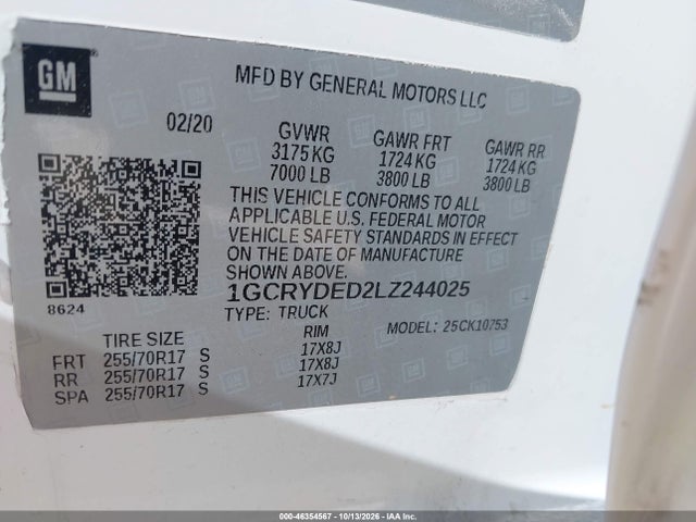 1GCRYDED2LZ244025 Chevrolet Silverado 1500 4wd Standard Bed Lt