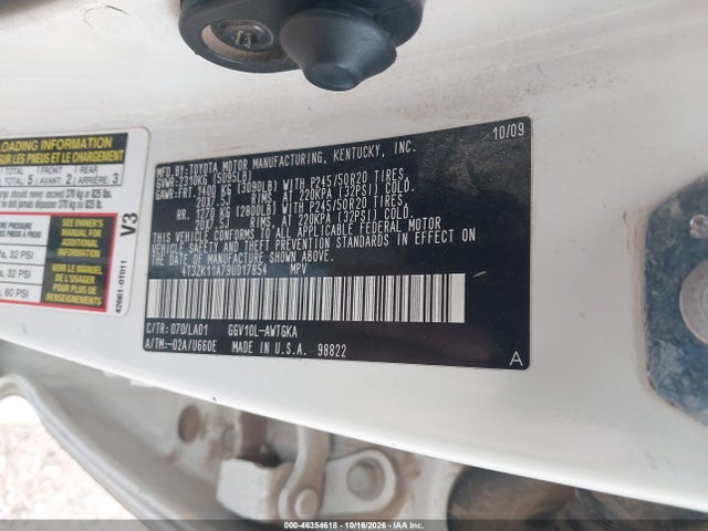 46354618 :رقم المزاد ، 4T3ZK11A79U017854 vin ، 2009 Toyota Venza Base V6 مزاد بيع