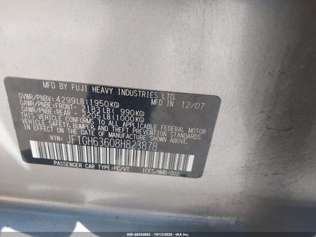 Aukcja sprzedaży 2008 Subaru Impreza Outback Sport, vin: JF1GH63608H823878, numer aukcji: 46354663