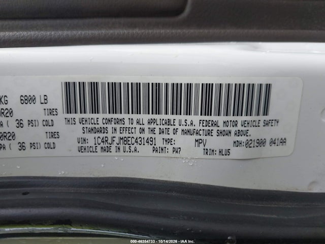 2014 Jeep Grand Cherokee Summit მანქანა იყიდება აუქციონზე, vin: 1C4RJFJM8EC431491, აუქციონის ნომერი: 46354733
