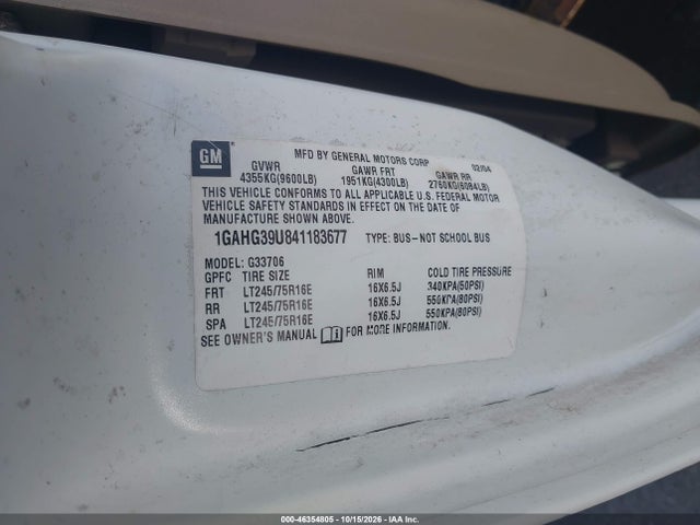 Продаж на аукціоні авто 2004 Chevrolet Express, vin: 1GAHG39U841183677, номер лоту: 46354805