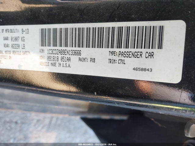 46354922 :رقم المزاد ، 1C3CDZAB9EN133666 vin ، 2014 Dodge Avenger Se مزاد بيع