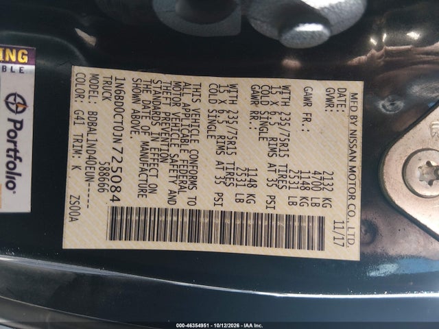 Nissan FRONTIER S 2018 1N6BD0CT0JN725084 Image 9