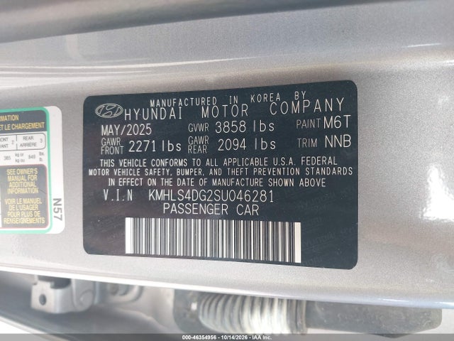 Aukcja sprzedaży 2025 Hyundai Elantra Sel Convenience, vin: KMHLS4DG2SU046281, numer aukcji: 46354956