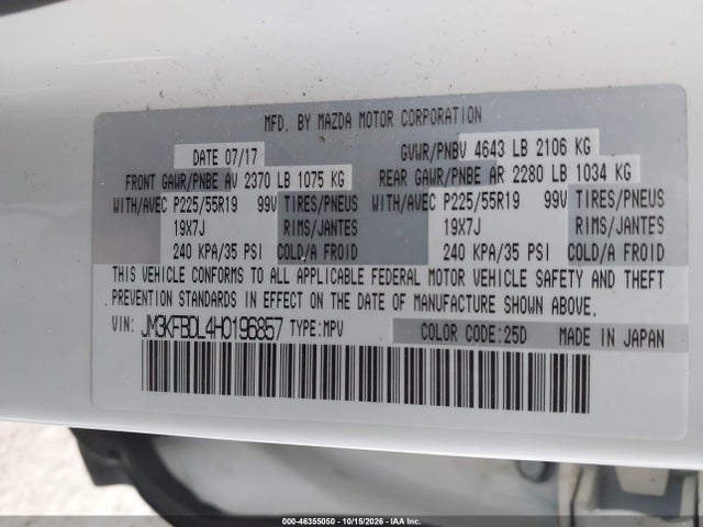 2017 Mazda Cx-5 Grand Touring მანქანა იყიდება აუქციონზე, vin: JM3KFBDL4H0196857, აუქციონის ნომერი: 46355050