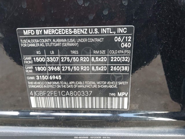 Продаж на аукціоні авто 2012 Mercedes-benz Gl 350 Bluetec 4matic, vin: 4JGBF2FE1CA800337, номер лоту: 46355069