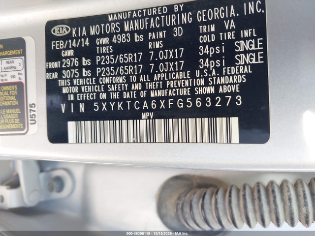 KIA SORENTO LX 2015 5XYKTCA6XFG563273 Image 9