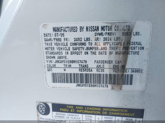 Продаж на аукціоні авто 2006 Infiniti M35 Sport, vin: JNKAY01E86M107479, номер лоту: 46355213