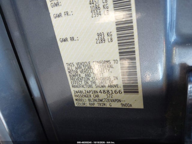 Aukcja sprzedaży 2011 Nissan Altima 3.5 Sr, vin: 1N4BL2AP1BN488166, numer aukcji: 46355245