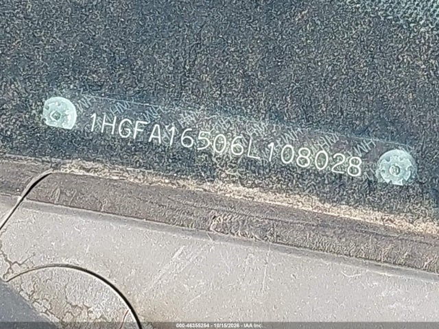 46355254 :رقم المزاد ، 1HGFA16506L108028 vin ، 2006 Honda Civic Lx مزاد بيع