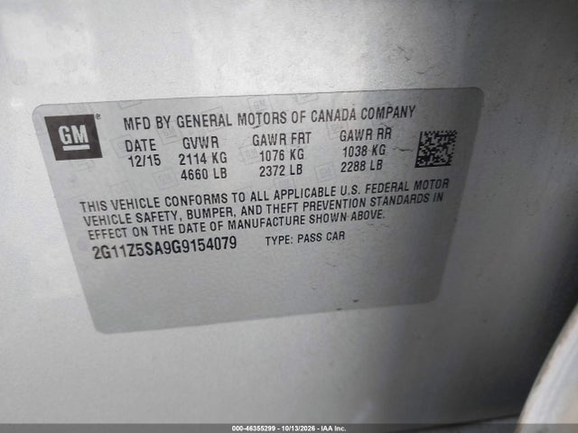 Chevrolet IMPALA LS 2016 2G11Z5SA9G9154079 Image 9