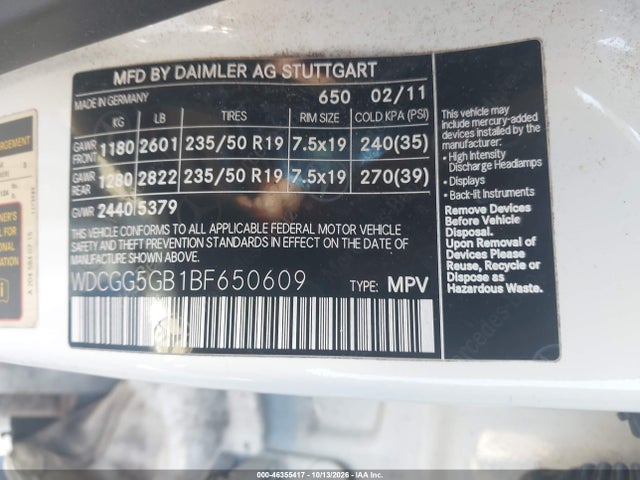 2011 Mercedes-benz Glk 350 მანქანა იყიდება აუქციონზე, vin: WDCGG5GB1BF650609, აუქციონის ნომერი: 46355417