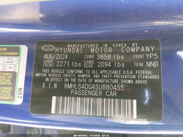 KMHLS4DG4SU880455 Hyundai Elantra Sel Convenience
