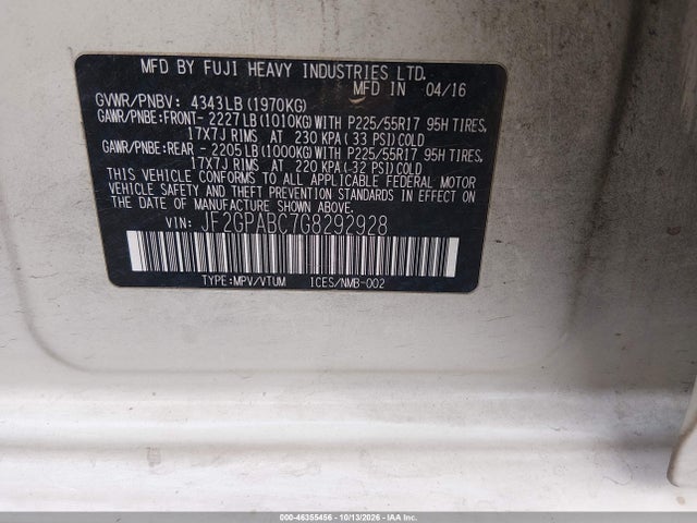 JF2GPABC7G8292928 Subaru Crosstrek 2.0i Premium