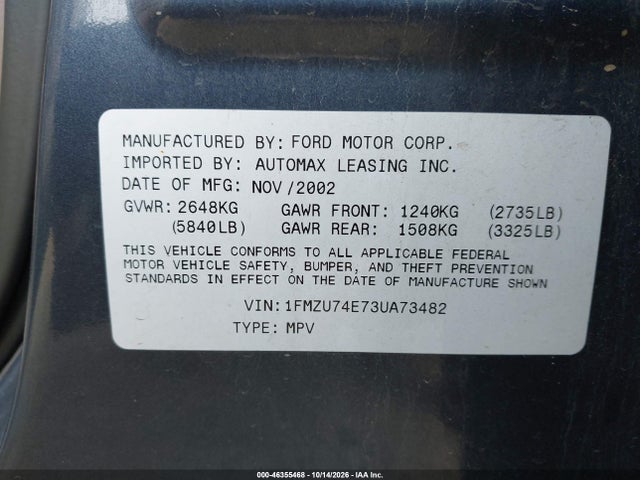 Продаж на аукціоні авто 2003 Ford Explorer Eddie Bauer, vin: 1FMZU74E73UA73482, номер лоту: 46355468