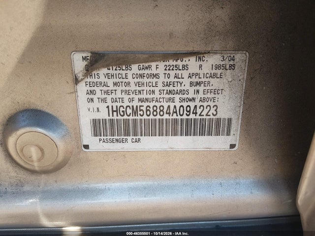 Продажа на аукционе авто 2004 Honda Accord 2.4 Ex, vin: 1HGCM56884A094223, номер лота: 46355501