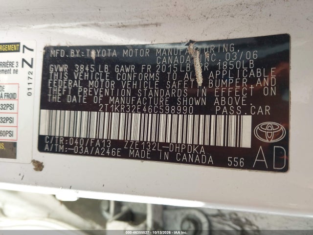 Aukcja sprzedaży 2006 Toyota Matrix, vin: 2T1KR32E46C598990, numer aukcji: 46355527