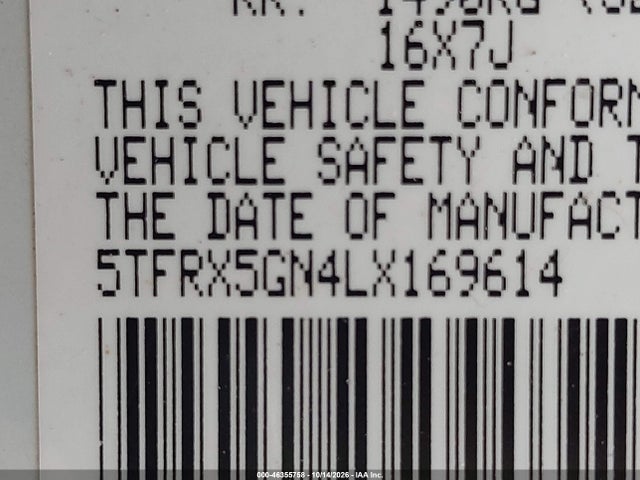 Aukcja sprzedaży 2020 Toyota Tacoma Sr, vin: 5TFRX5GN4LX169614, numer aukcji: 46355758