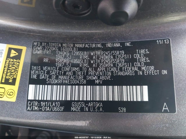 5TDDKRFH4ES004358 Toyota Highlander Limited Platinum V6