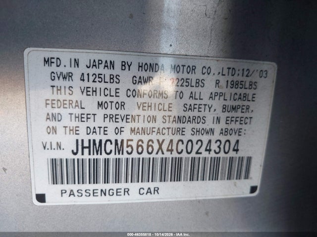 Продажа на аукционе авто 2004 Honda Accord 2.4 Ex, vin: JHMCM566X4C024304, номер лота: 46355818