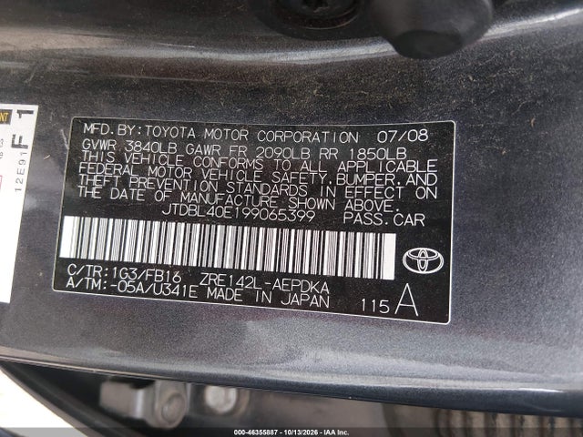 Продажа на аукционе авто 2009 Toyota Corolla Le, vin: JTDBL40E199065399, номер лота: 46355887