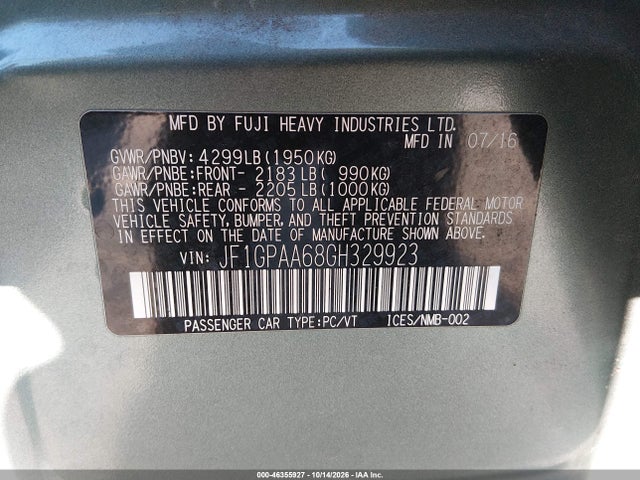 Subaru Impreza 2.0i 2016 JF1GPAA68GH329923 Image 9