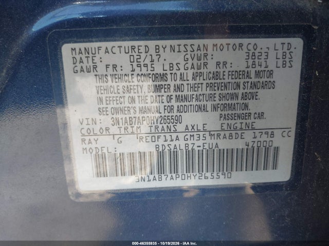 Aukcja sprzedaży 2017 Nissan Sentra S, vin: 3N1AB7AP0HY265590, numer aukcji: 46355935