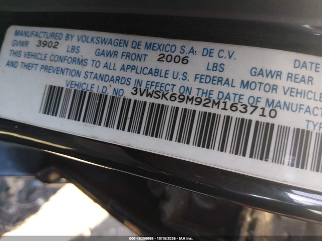 Aukcja sprzedaży 2002 Volkswagen Jetta Gls, vin: 3VWSK69M92M163710, numer aukcji: 46356068