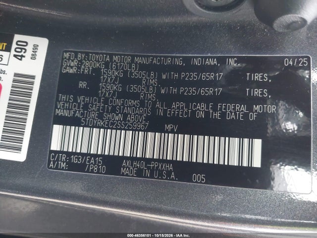 5TDYRKEC2SS259967 Toyota Sienna Xle/xle 8 Passenger