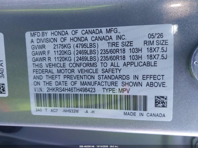 2HKRS4H46TH498423 Honda Cr-v Ex Awd