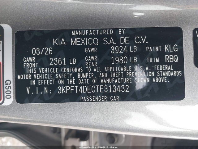 KIA K4 Lxs 2026 3KPFT4DE0TE313432 Image 9