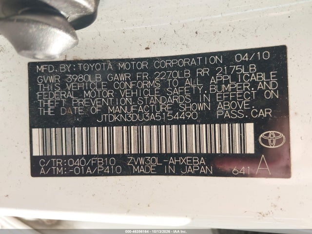 Продаж на аукціоні авто 2010 Toyota Prius Ii, vin: JTDKN3DU3A5154490, номер лоту: 46356164