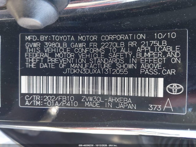Продаж на аукціоні авто 2010 Toyota Prius Ii, vin: JTDKN3DUXA1312055, номер лоту: 46356230