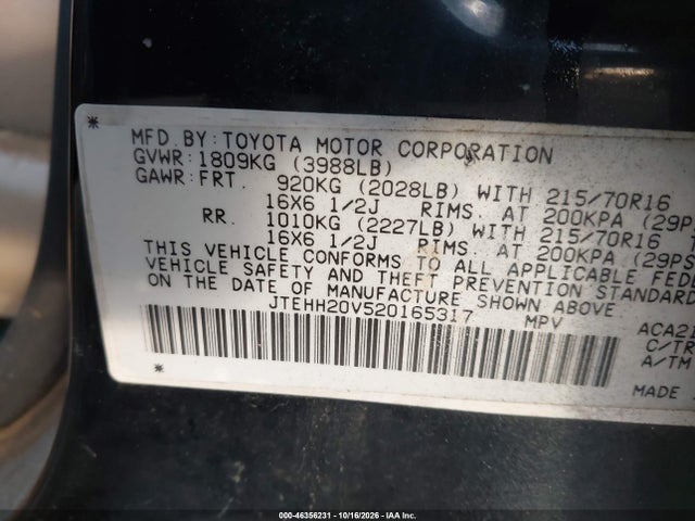 46356231 :رقم المزاد ، JTEHH20V520165317 vin ، 2002 Toyota Rav4 مزاد بيع