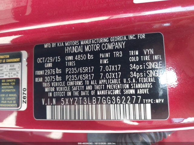 5XYZT3LB7GG362277 Hyundai Santa Fe Sport 2.4l